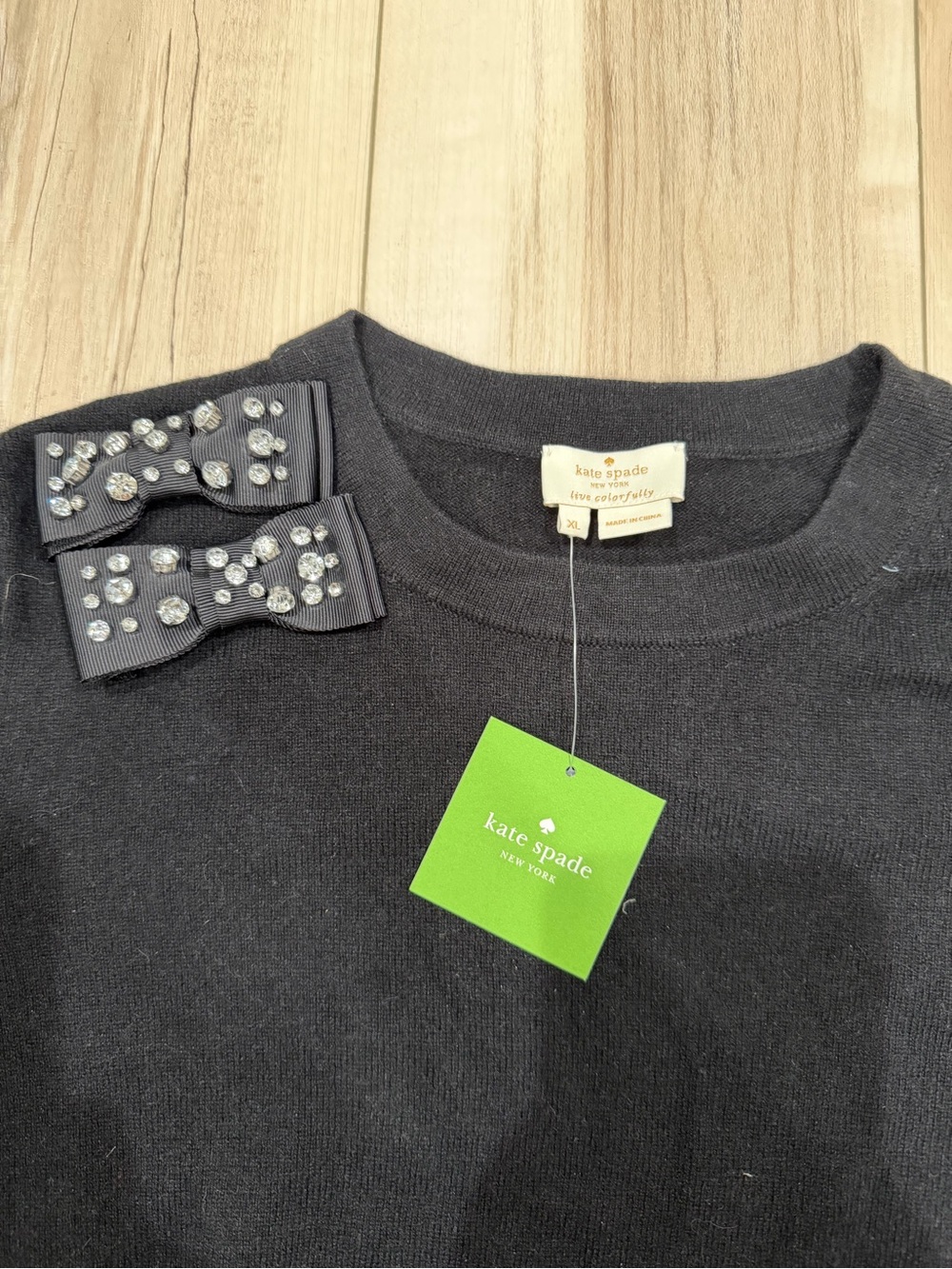 kate spade Black Crewneck Sweater with Embellished Shoulder - Picture 2 of 2
